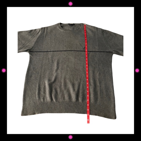 MEN'S GRAY SWEATER WITH THIN NAVY BLUE STRIPE BY NAUTICA MEDIUM - Picture 6 of 8